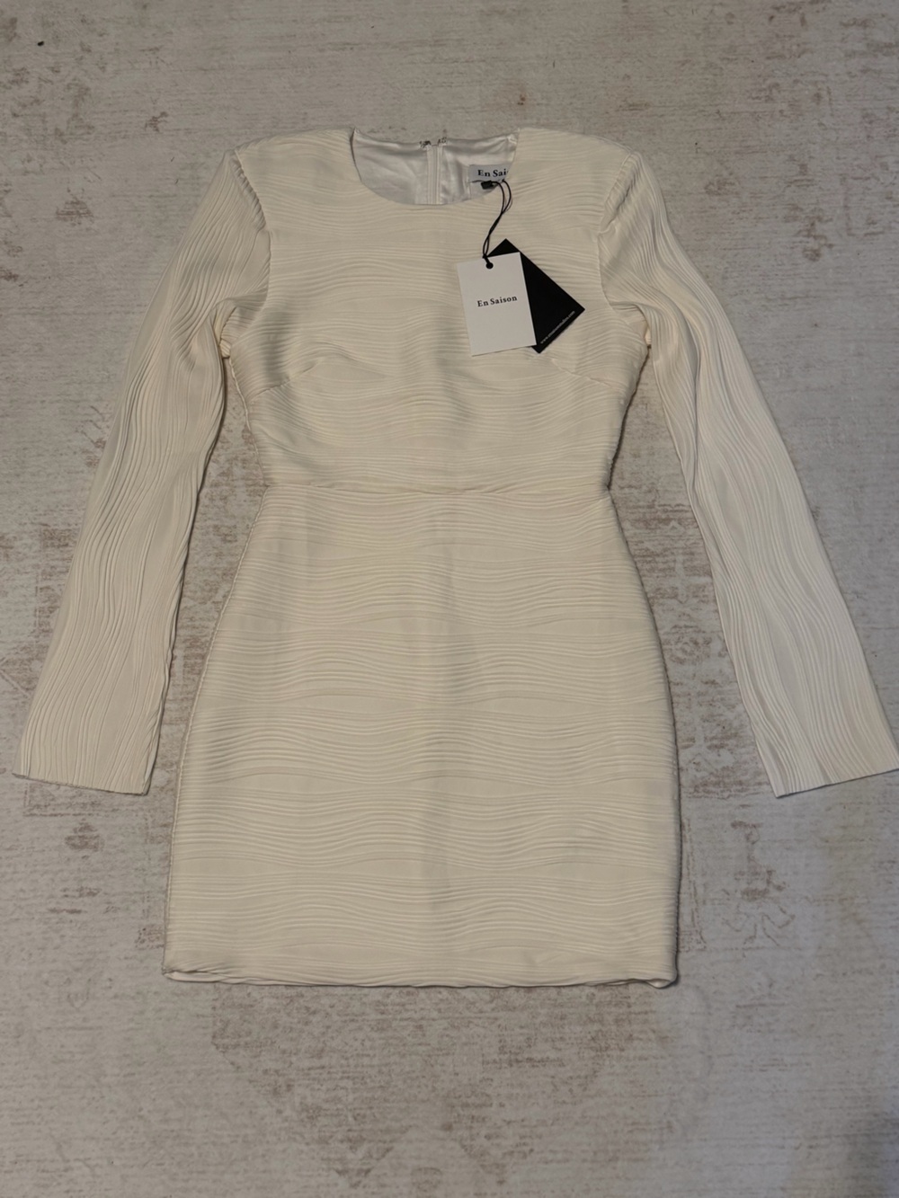 En Saison Cream Long-Sleeve Textured Mini Dress